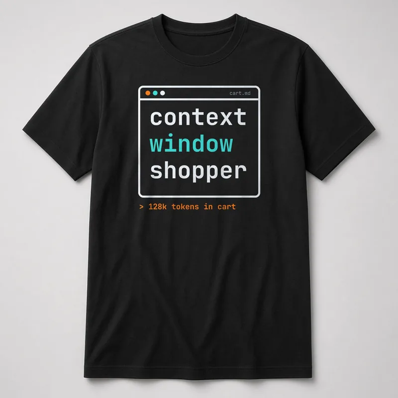 Black tee with a context window shopper terminal window print