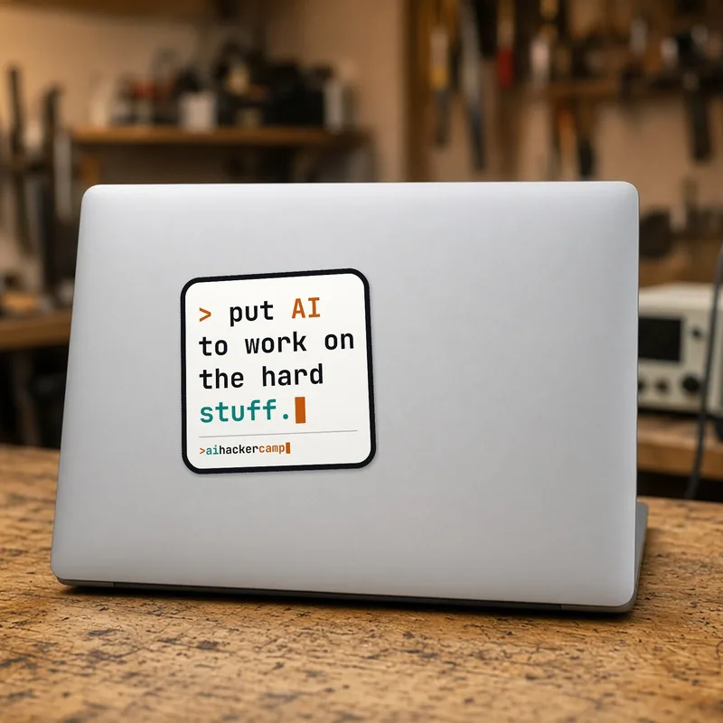Put AI to work on the hard stuff sticker on a laptop