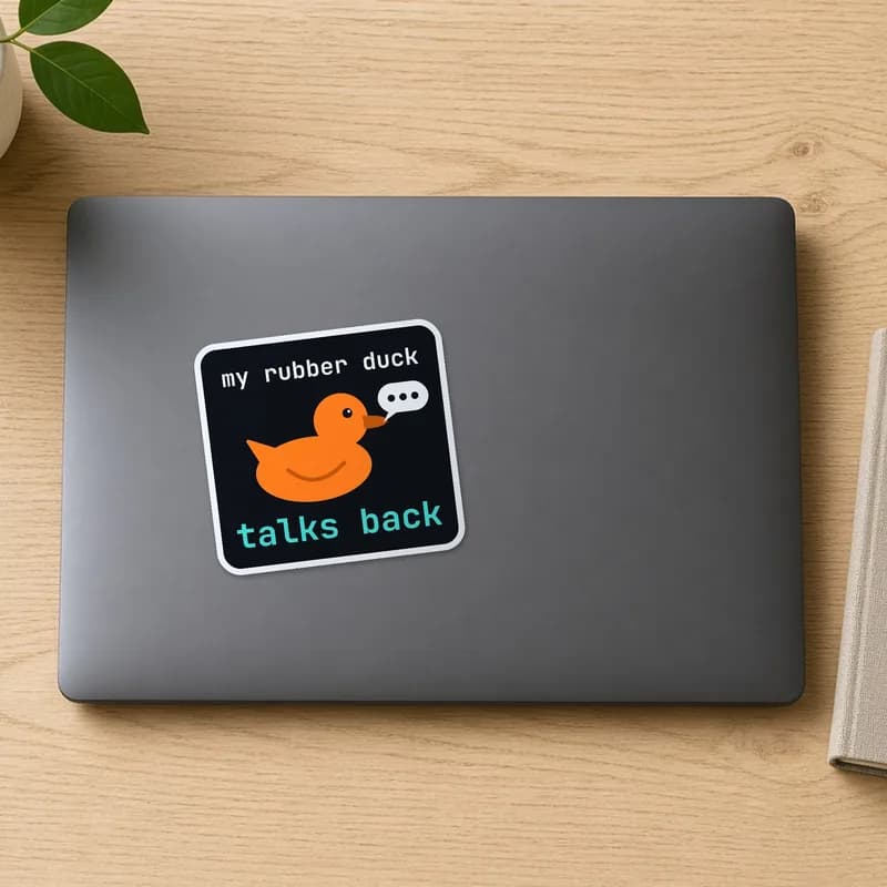 My rubber duck talks back sticker on a laptop