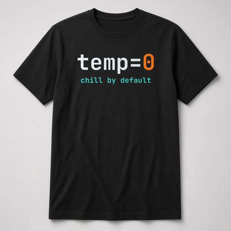 Black tee that reads temp=0, chill by default