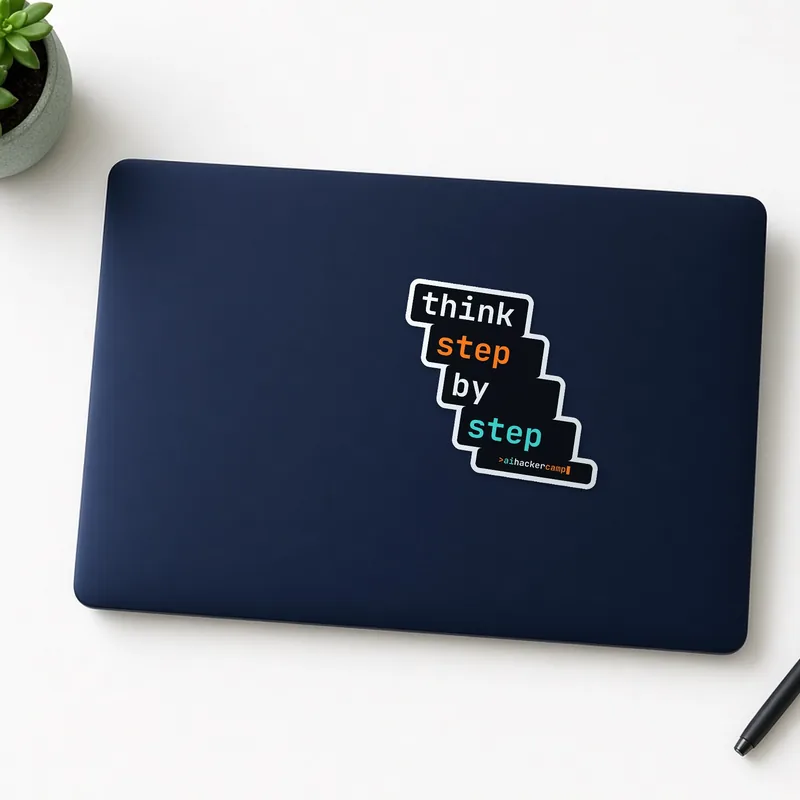 Think step by step staircase sticker on a laptop