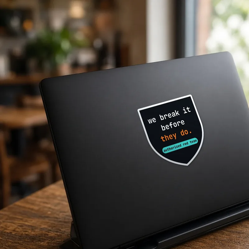 We break it first shield sticker on a laptop